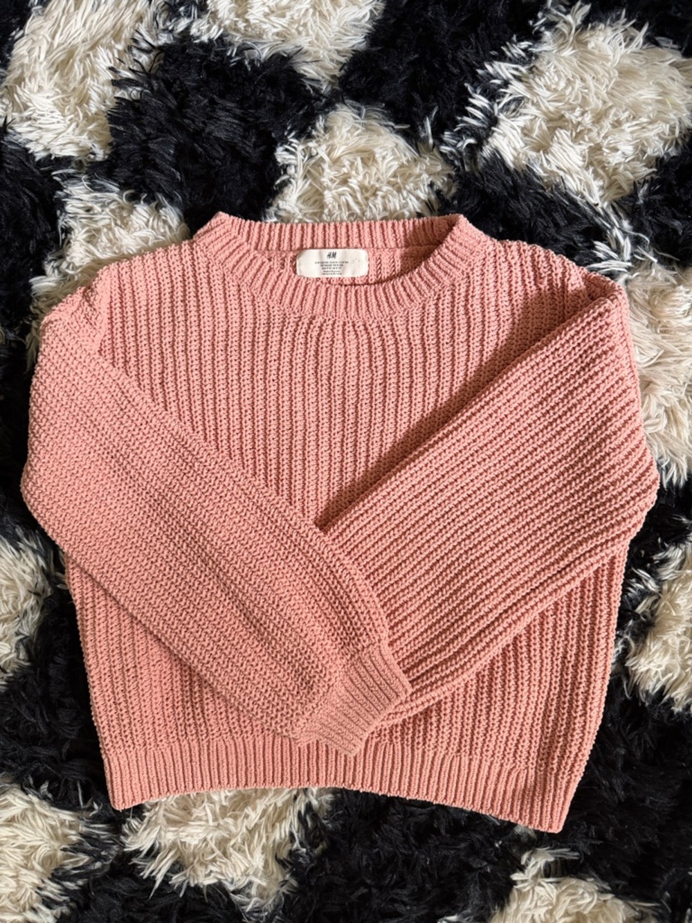 H&M Rose Pink Ribbed Crewneck Sweater